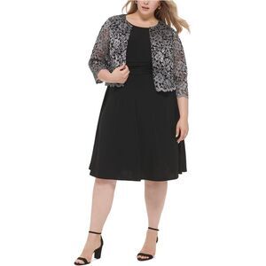 Jessica Howard Womens 2 Piece Lace Jacket A-line Dress, , Plus Size, 16W, MP